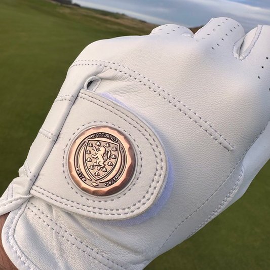 Scotland National Team golf ball marker magnetic snap fit on Links Collective golf glove