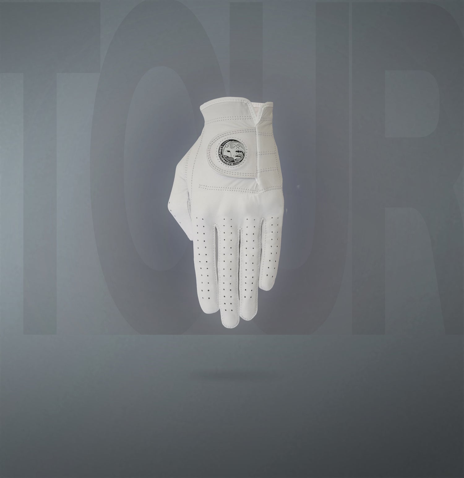 front view of high quality links Collective Cabretta Leather long lasting white golf glove