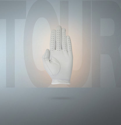 palm view of a single Links Collective men's golf glove made from high-grade Cabretta leathe