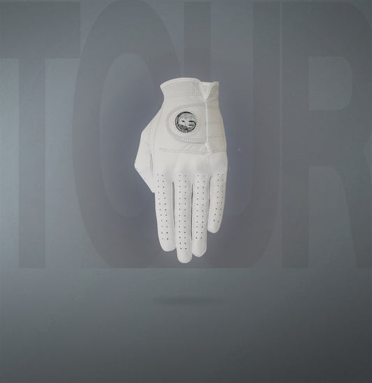 White Leather golf glove  I  Links Collective badge